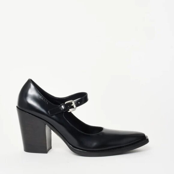 Prada Black Brushed Leather Heels - Size 41 - Picture 1 of 5